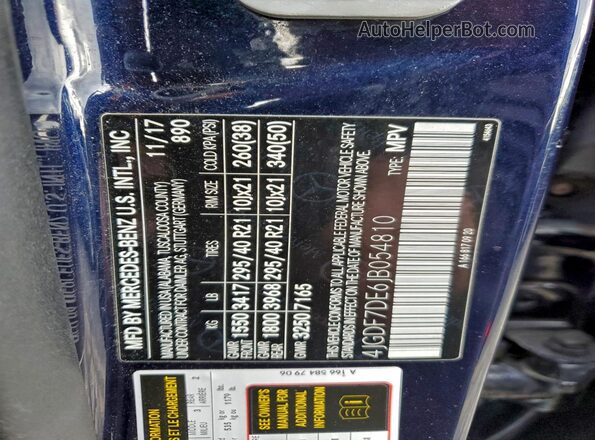 4JGDF7DE6JB054810 2018 MERCEDES-BENZ GLS Blue Vista de la etiqueta del VIN