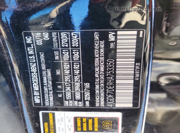 4JGDF7DE9HA753350 2017 MERCEDES-BENZ GLS Black VIN კოდის სტიკერის ხედი