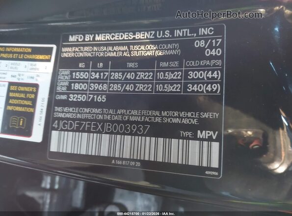 4JGDF7FEXJB003937 2018 MERCEDES-BENZ AMG GLS 63 Black Engine compartment view