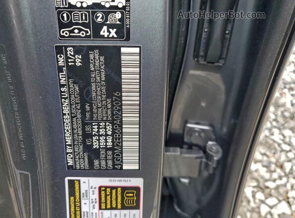 4JGDM2EB6PA029076 2023 MERCEDES-BENZ EQS Gray Vista de la etiqueta del VIN