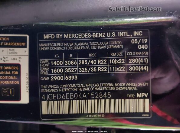 4JGED6EB0KA152845 2019 MERCEDES-BENZ AMG GLE 43 COUPE Black Вид підкапотного простору