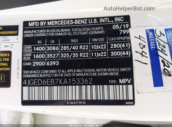 4JGED6EB7KA153362 2019 MERCEDES-BENZ AMG GLE 43 COUPE White Engine compartment view