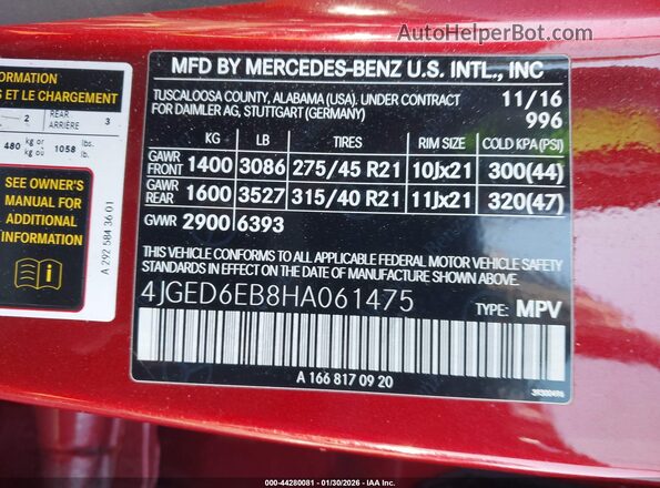 4JGED6EB8HA061475 2017 MERCEDES-BENZ AMG GLE 43 COUPE Red Engine compartment view