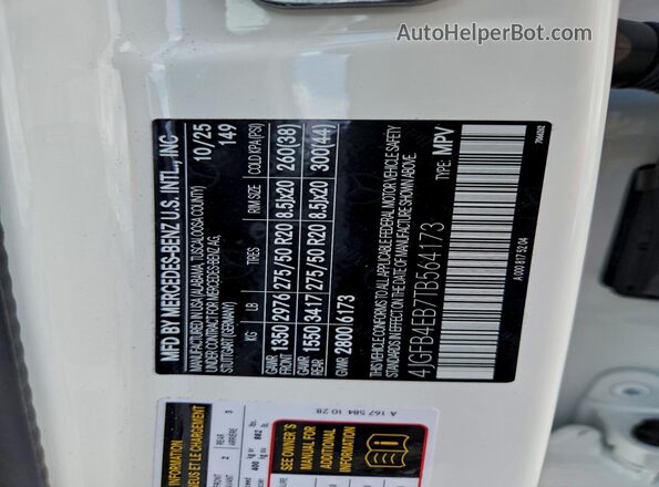 4JGFB4EB7TB564173 2026 MERCEDES-BENZ GLE White Вид наклейки з VIN-кодом