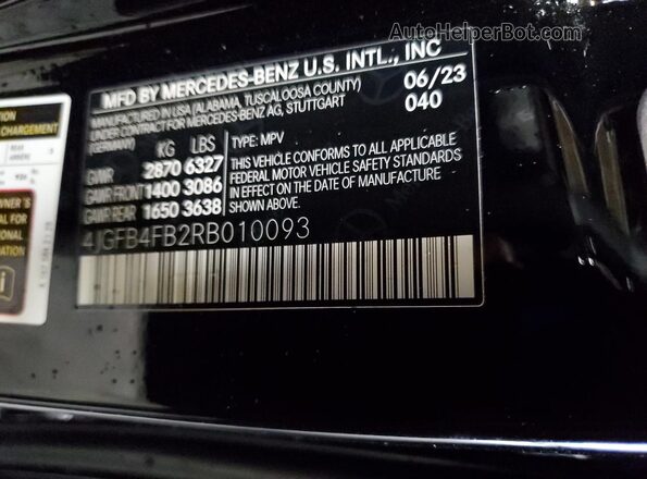 4JGFB4FB2RB010093 2024 MERCEDES-BENZ GLE Black Widok naklejki z numerem VIN