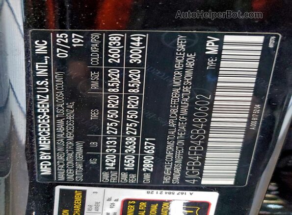 4JGFB4FB4SB480602 2025 MERCEDES-BENZ GLE Black VIN კოდის სტიკერის ხედი