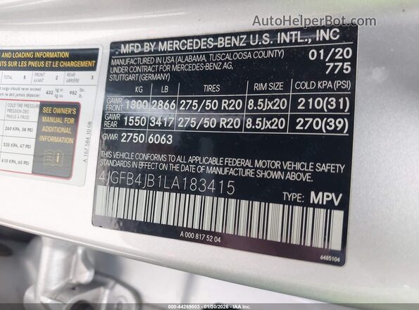 4JGFB4JB1LA183415 2020 MERCEDES-BENZ GLE 350 Gray Engine compartment view