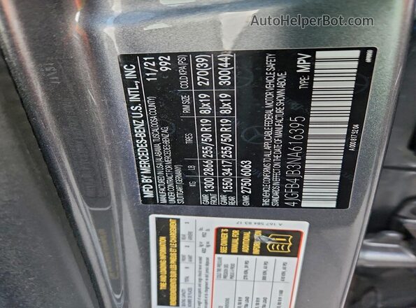 4JGFB4JB3NA616395 2022 MERCEDES-BENZ GLE Gray Widok naklejki z numerem VIN