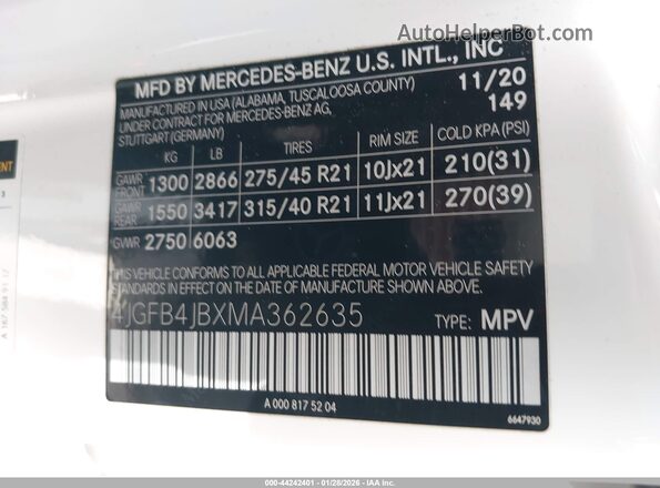 4JGFB4JBXMA362635 2021 MERCEDES-BENZ GLE 350 White Engine compartment view