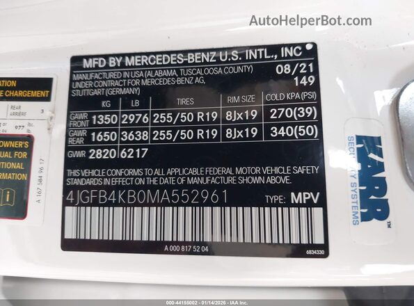 4JGFB4KB0MA552961 2021 MERCEDES-BENZ GLE 350 White Շարժիչի բաժամունքի տեսք