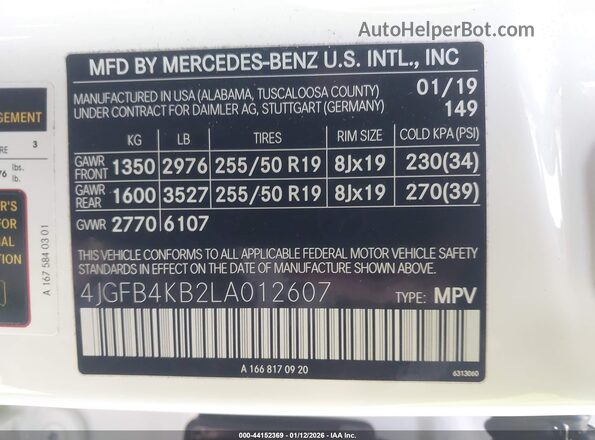 4JGFB4KB2LA012607 2020 MERCEDES-BENZ GLE 350 White 