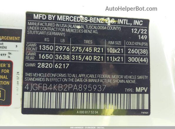 4JGFB4KB2PA895937 2023 MERCEDES-BENZ GLE 350 White ძრავის განყოფილების ხედი