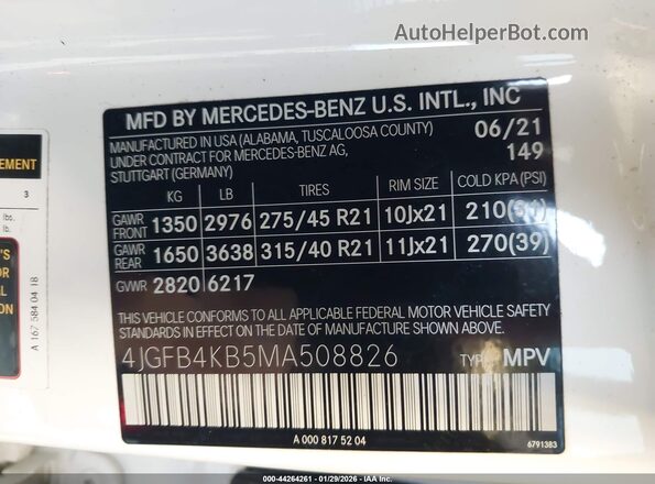 4JGFB4KB5MA508826 2021 MERCEDES-BENZ GLE 350 White Engine compartment view