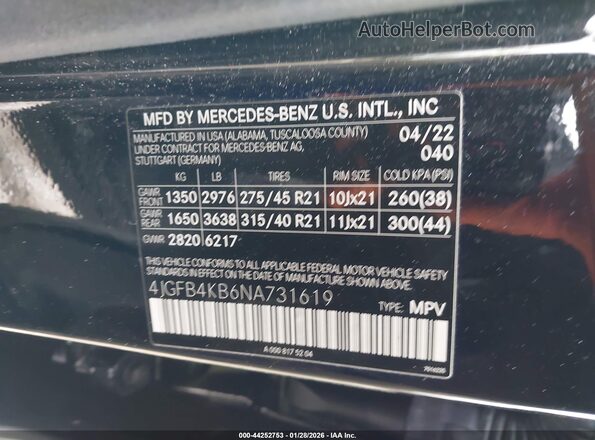 4JGFB4KB6NA731619 2022 MERCEDES-BENZ GLE 350 Black ძრავის განყოფილების ხედი