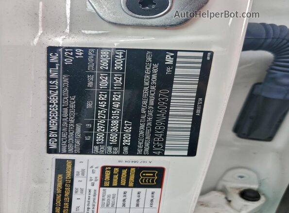4JGFB4KB9NA609370 2022 MERCEDES-BENZ GLE White VIN կոդի պիտակի տեսք