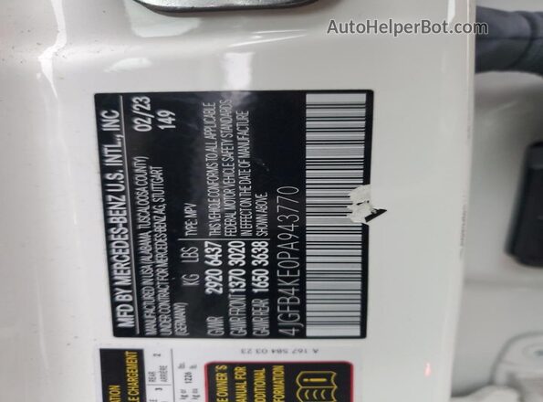 4JGFB4KE0PA943770 2023 MERCEDES-BENZ GLE White Widok naklejki z numerem VIN