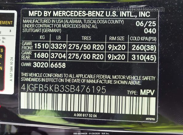 4JGFB5KB3SB476195 2025 MERCEDES-BENZ GLE 450 Black Widok komory silnika