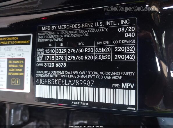 4JGFB5KE8LA289987 2020 MERCEDES-BENZ GLE 450 Black Engine compartment view