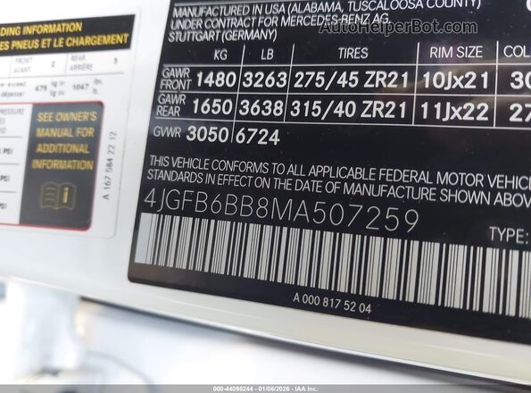 4JGFB6BB8MA507259 2021 MERCEDES-BENZ AMG GLE 53 White 