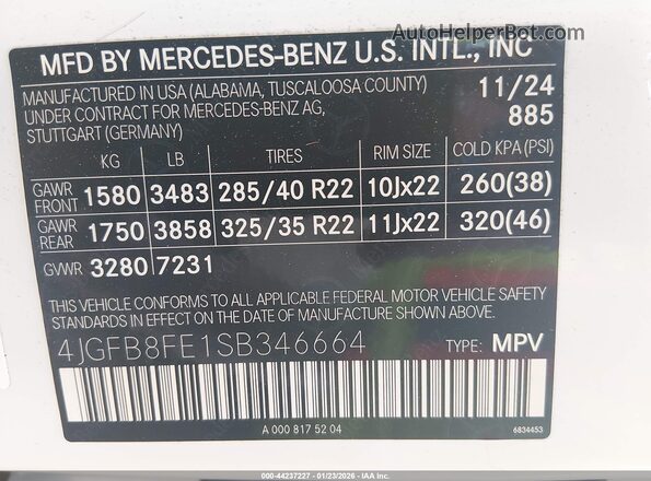 4JGFB8FE1SB346664 2025 MERCEDES-BENZ GLE 580 White Vista del compartimento del motor
