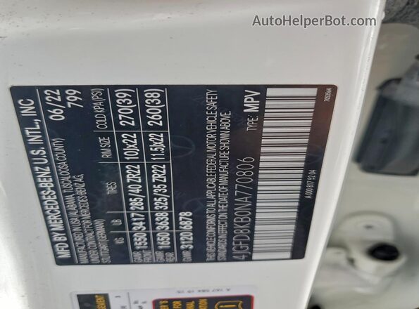 4JGFD8KB0NA770806 2022 MERCEDES-BENZ GLE White Vista interior de 360 grados