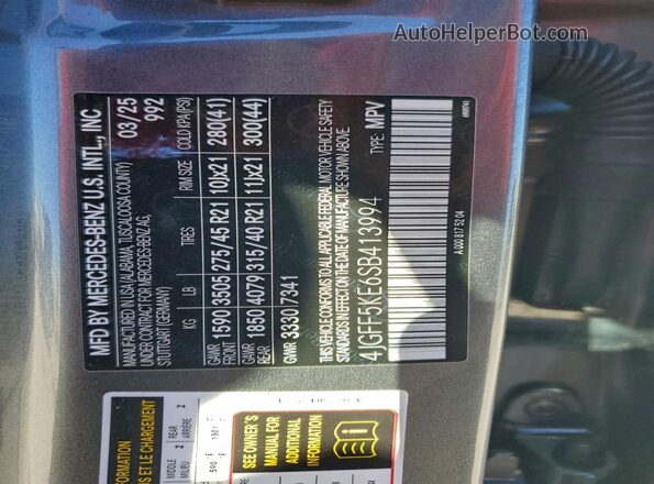 4JGFF5KE6SB413994 2025 MERCEDES-BENZ GLS Gray VIN sticker view