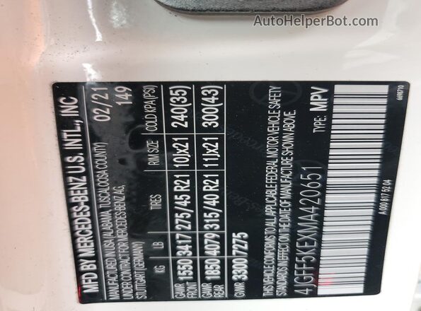 4JGFF5KEXMA420651 2021 MERCEDES-BENZ GLS White Widok wnętrza 360 stopni