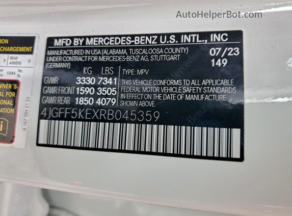 4JGFF5KEXRB045359 2024 MERCEDES-BENZ GLS Белый Вид наклейки с VIN-кодом