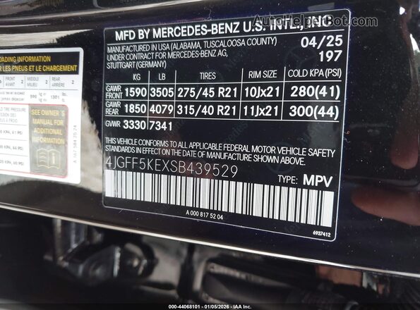 4JGFF5KEXSB439529 2025 MERCEDES-BENZ GLS 450 Black Vista del compartimento del motor