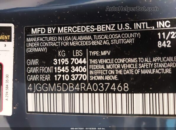 4JGGM5DB4RA037468 2024 MERCEDES-BENZ AMG Blue Vista del compartimento del motor