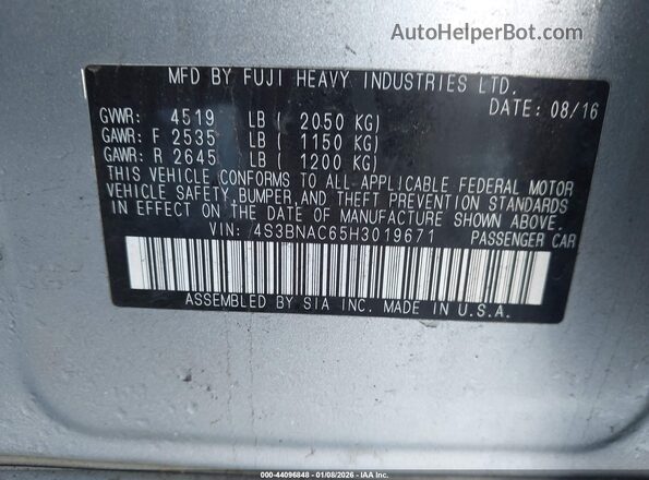 4S3BNAC65H3019671 2017 SUBARU LEGACY Silver Вид підкапотного простору