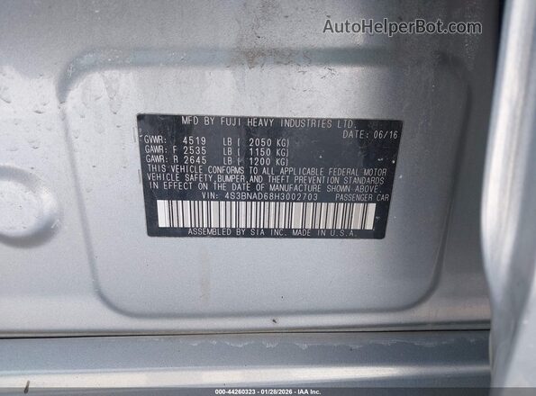 4S3BNAD68H3002703 2017 SUBARU LEGACY Silver ძრავის განყოფილების ხედი