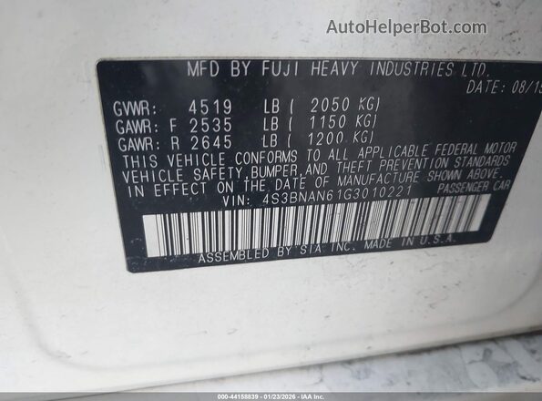 4S3BNAN61G3010221 2016 SUBARU LEGACY White Widok komory silnika
