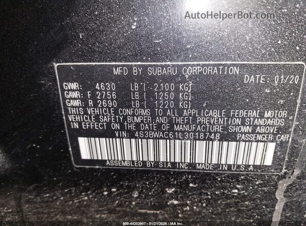 4S3BWAC61L3018748 2020 SUBARU LEGACY Черный Вид подкапотного пространства