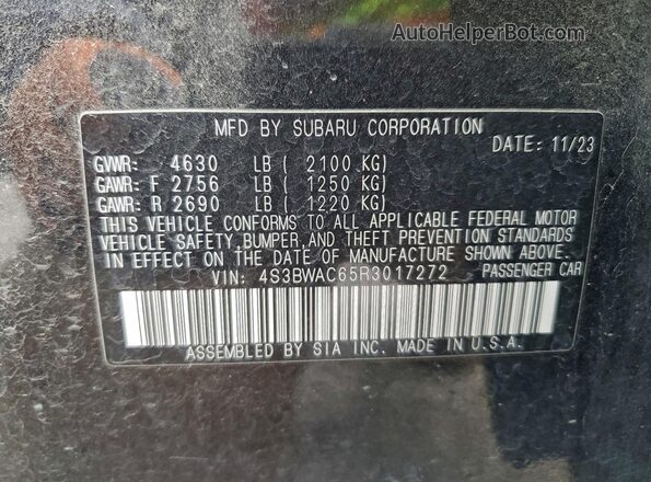 4S3BWAC65R3017272 2024 SUBARU LEGACY Black VIN კოდის სტიკერის ხედი