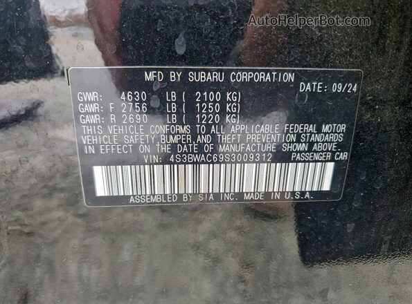 4S3BWAC69S3009312 2025 SUBARU LEGACY Black Vista de la etiqueta del VIN