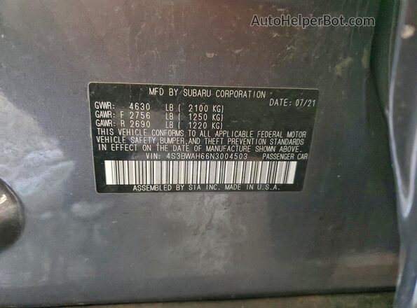 4S3BWAH66N3004503 2022 SUBARU LEGACY Угольный Вид подкапотного пространства