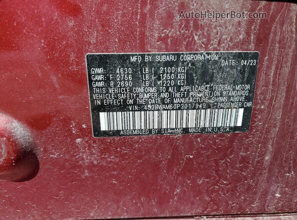 4S3BWAM60P3017949 2023 SUBARU LEGACY Red Engine compartment view