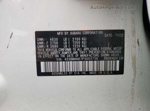 4S3BWAN67P3003738 2023 SUBARU LEGACY White Widok komory silnika