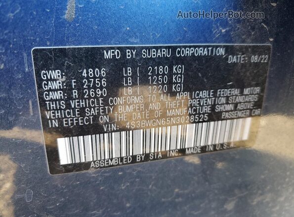 4S3BWGN65N3028525 2022 SUBARU LEGACY Синий Вид подкапотного пространства
