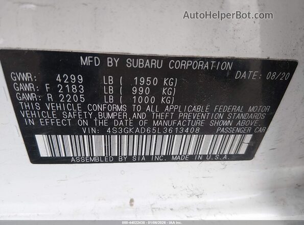 4S3GKAD65L3613408 2020 SUBARU IMPREZA White Widok komory silnika