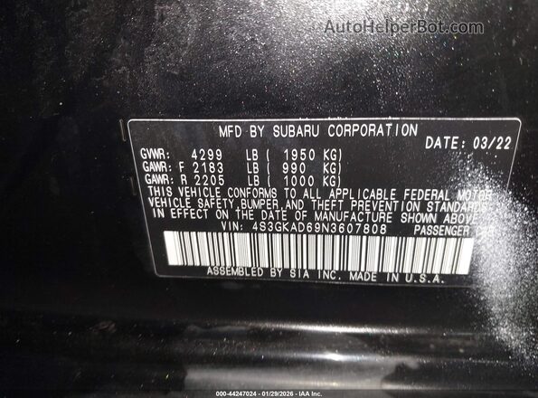 4S3GKAD69N3607808 2022 SUBARU IMPREZA Black Widok komory silnika