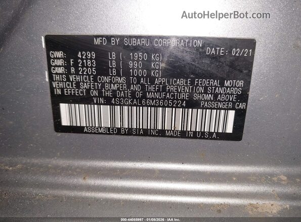 4S3GKAL66M3605224 2021 SUBARU IMPREZA Серебряный Вид подкапотного пространства