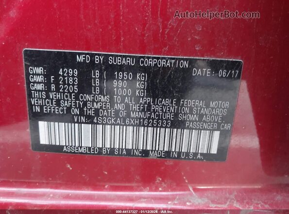 4S3GKAL6XH1625333 2017 SUBARU IMPREZA Red Engine compartment view