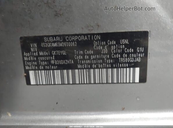 4S3GKAM65M3600062 2021 SUBARU IMPREZA Gray Շարժիչի բաժամունքի տեսք