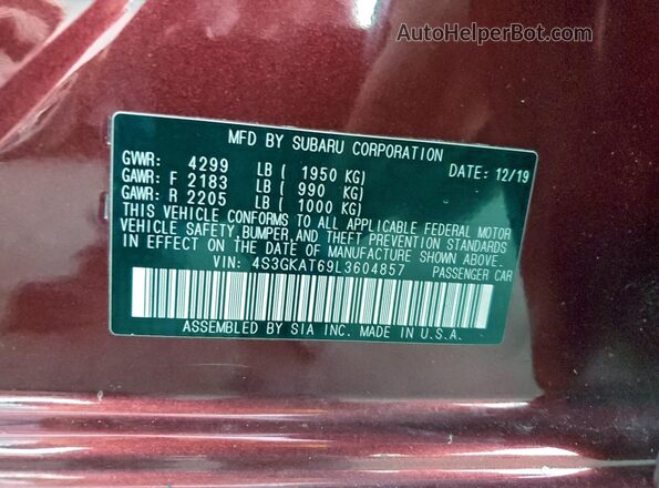 4S3GKAT69L3604857 2020 SUBARU IMPREZA Red ძრავის განყოფილების ხედი