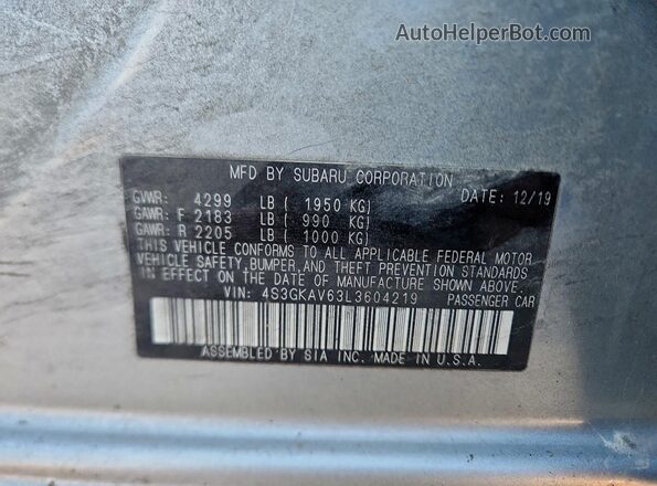 4S3GKAV63L3604219 2020 SUBARU IMPREZA Silver 