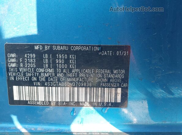 4S3GTAB60M3709836 2021 SUBARU IMPREZA Blue Widok komory silnika