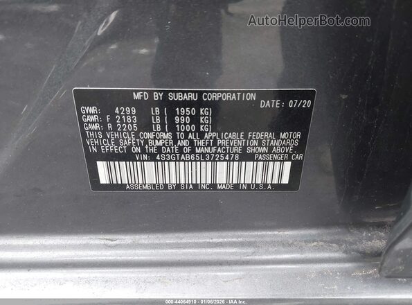 4S3GTAB65L3725478 2020 SUBARU IMPREZA Серый Вид подкапотного пространства