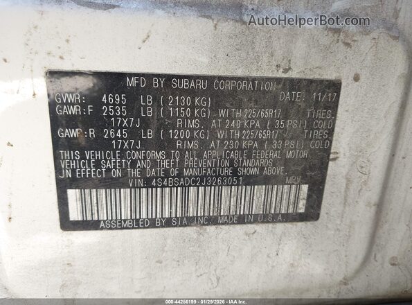 4S4BSADC2J3263051 2018 SUBARU OUTBACK White Widok komory silnika